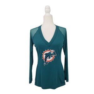 NFL MIAMI DOLPHINS WOMENS TOP LONG SLEEVE BACKLESS SPORTY SEXY CHIC TEAL SIZE L